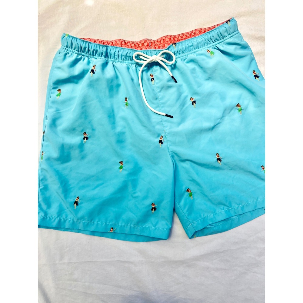 Tommy Bahama Mens Aqua Blue Hula Girl Embroidered Swim Trunks XL 6in Inseam